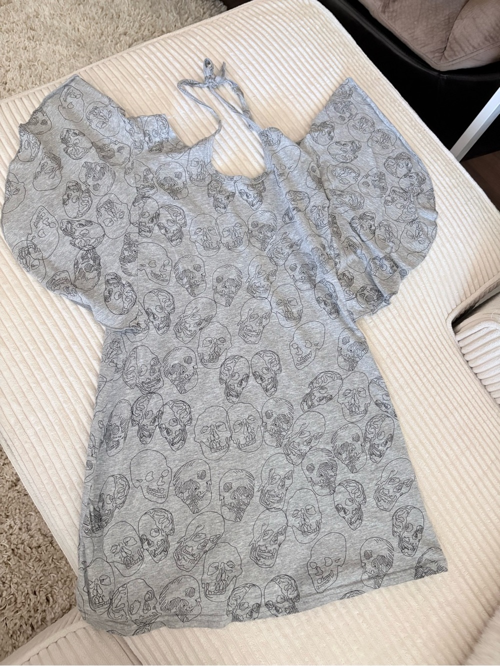 Gray Skull-Print Halter Tank Top